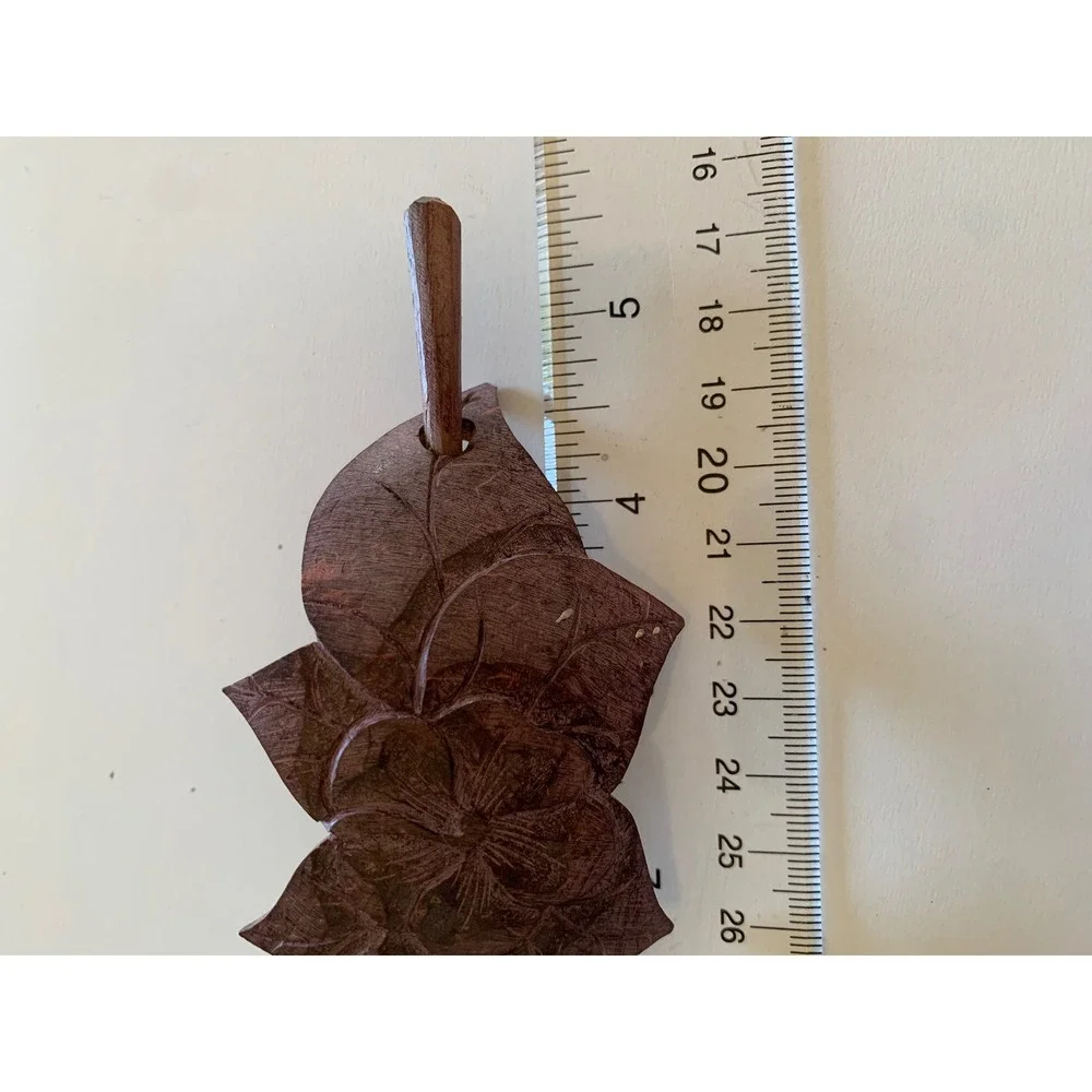 VTG Hand Carved Coconut Flower Leaf Hair Slide Barrette Stick Pin Boho Accessory